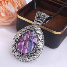 1 mặt dây chuyền hình giọt nước chất lượng cao với hoa văn cổ điển bào ngư tự nhiên ba màu dành cho phụ kiện trưởng thành và độc đoán của nam giới, thích hợp để đeo hàng ngày, trang sức đa năng và thời trang - giọt nước - Xem 6