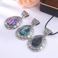 1 mặt dây chuyền hình giọt nước chất lượng cao với hoa văn cổ điển bào ngư tự nhiên ba màu dành cho phụ kiện trưởng thành và độc đoán của nam giới, thích hợp để đeo hàng ngày, trang sức đa năng và thời trang - giọt nước - Xem 3