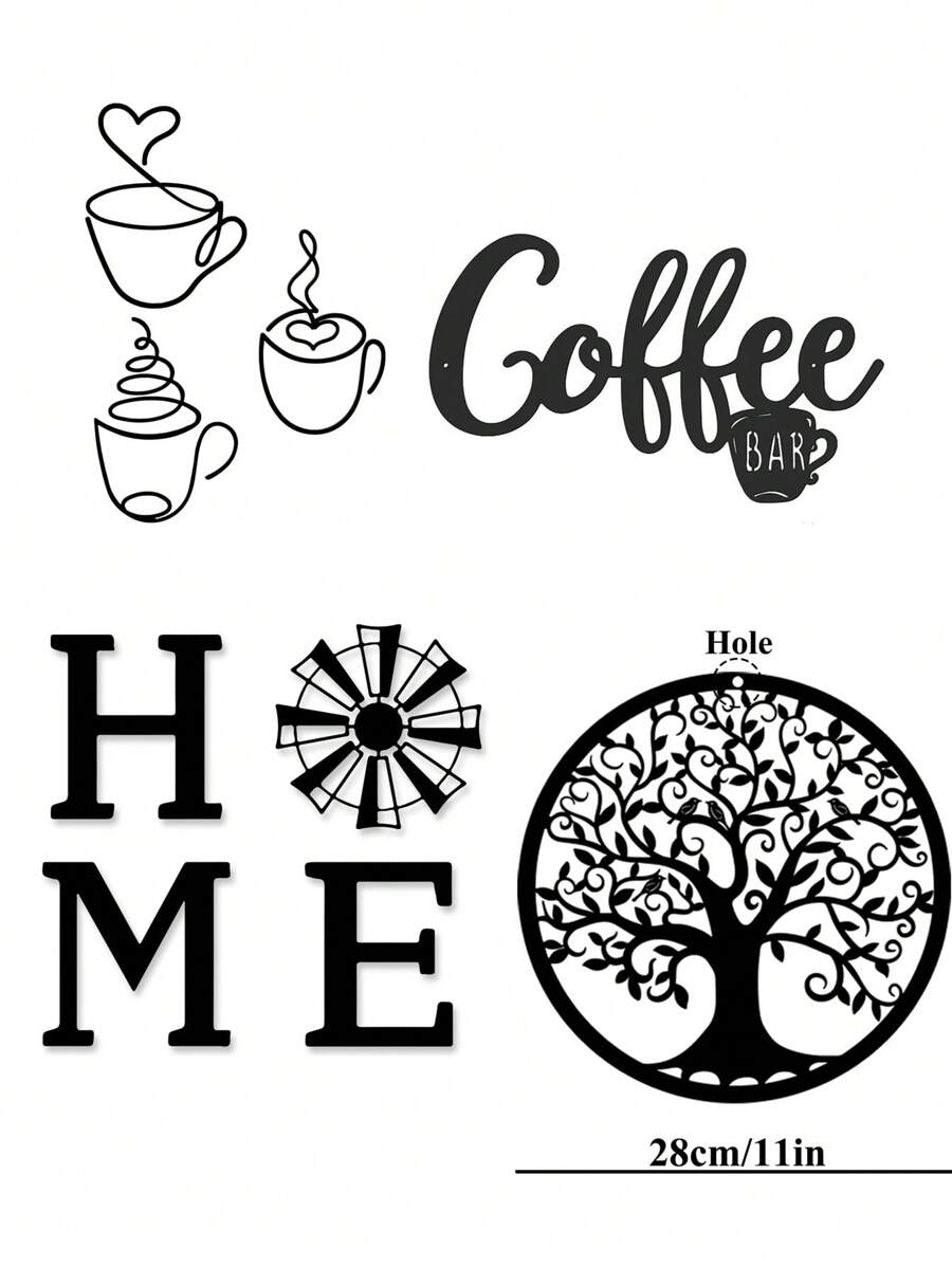 3 件式杯形设计壁挂，家居装饰，房间装饰，墙壁装饰 - 黑色 - 查看 1