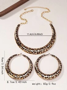 1 套时尚火辣女孩风格夸张耳环，几何豹纹，梅拉德女士耳环项链套装 - 豹紋 - 查看 5