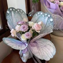 1 包/10 套全新蝴蝶形鲜花包装纸 DIY 花店包装袋插花包装材料，创意花束包装带蝴蝶翅膀 - 淺灰紫 - 查看 1