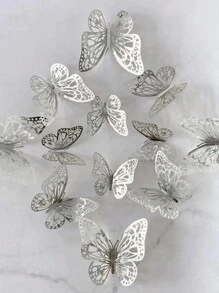 12pcs 3D Hollow Butterfly Wall Stickers For Cake Topper, Wedding Decoration, Home & Living Room, Birthday Party Decoration,Stickers,Wall Decal,Vinly Decal For Home Decorations,Spring Decoration Items Refesh Your Home,Rama Decoration Stickers Gifts Graduation