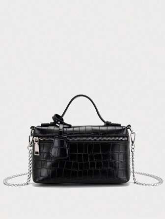 1pc Women PU Material Simple Elegant Cosmetic Bag, Rectangular Shaped, Stone, Ostrich, Snake Print