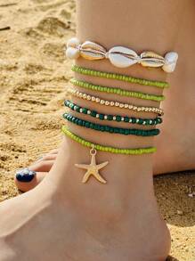 imoli 4 piezas Pulsera tobillera con concha & con diseño de diamante de imitación