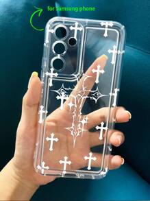 十字印花透明手机壳适用于 iPhone11/12/13/14/15/15pro/15 Plus/15 Promax/7plus/8plus/X/Xs Max/Xr/11pro/12pro/13pro/14pro/12mini/13mini/11promax/12promax/13promax/14promax/14plus/6/6s/6plus/7/8/Se&兼容三星 Galaxy/A54/A14/A12/A13/A15/A32/A33/A24/A52S/S20/S21/S22/S23/S24/S23Plus/S24ultra - 無色 - 查看 4