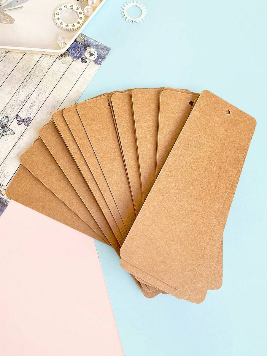 30張/組牛皮紙卡片空白黑卡商務卡感謝卡寫卡標簽書簽學習卡涂鴉書簽古風書簽紙張帶孔手繪卡創意DIY材料包學生筆記手寫卡 - 牛皮色 - 查看 1