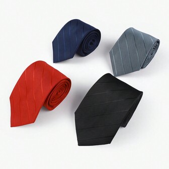 1條純色條紋聚酯編織提花領帶，男士正式裝配件，適用於休閒、商務、婚禮/生日場合