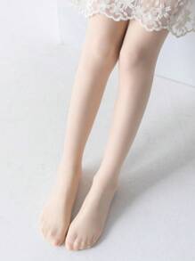 2入組女童透氣米色網眼褲襪，適合日常穿著 - 米色 - 查看 2
