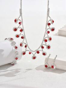Conjunto de Joias de Casamento da Moda: Colar, Brincos, Pulseira, 4 peças/Conjunto