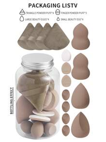 15件套迷你蜜罐式化妆海绵套装 - 4个大号化妆海绵、4个扇形粉扑、4个迷你化妆海绵和3个指套气垫粉扑，配有透明收纳盒。适用于化妆、家居装饰、梳妆台、旅行、卧室等场合。关键词：化妆海绵、美妆蛋、粉扑、化妆海绵、便宜、圣诞礼物、化妆工具、便宜好物、礼品、女士礼品、圣诞礼物、赠品、旅行、便宜好物、旅行必备品。 - 彩色 - 查看 13