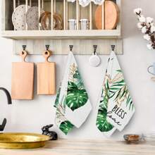 2入組北歐風格綠葉和植物印花碗布，柔軟吸收力強的家庭清潔布，多用途微纖維廚房毛巾，適合日常廚房裝飾 - 彩色 - 查看 2