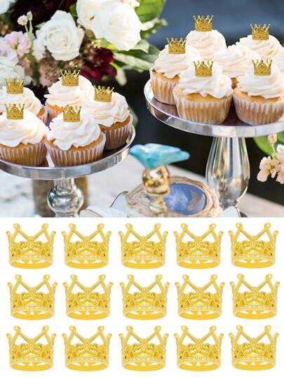 15pcs Mini Crowns, Wedding/Party/Birthday/Festival/Event Cupcake Toppers, Bouquet Crown Decorations, Gift Supplies