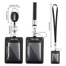 1 Piece, Pu Leather ID Card Holder With Tie Rope, Suitable For Various Work ID Cards, Student ID Cards, Bus Cards, Badges, Etc. - Black - View 7