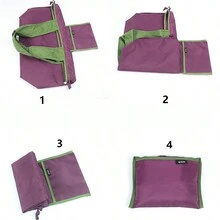 Portable Foldable Shopping Bag With Drawstring Closure For Outdoor Travel, Reusable Tote Bag For Grocery Shopping, And Storage - Burgundy - View 2