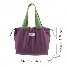 Portable Foldable Shopping Bag With Drawstring Closure For Outdoor Travel, Reusable Tote Bag For Grocery Shopping, And Storage - Burgundy - View 3