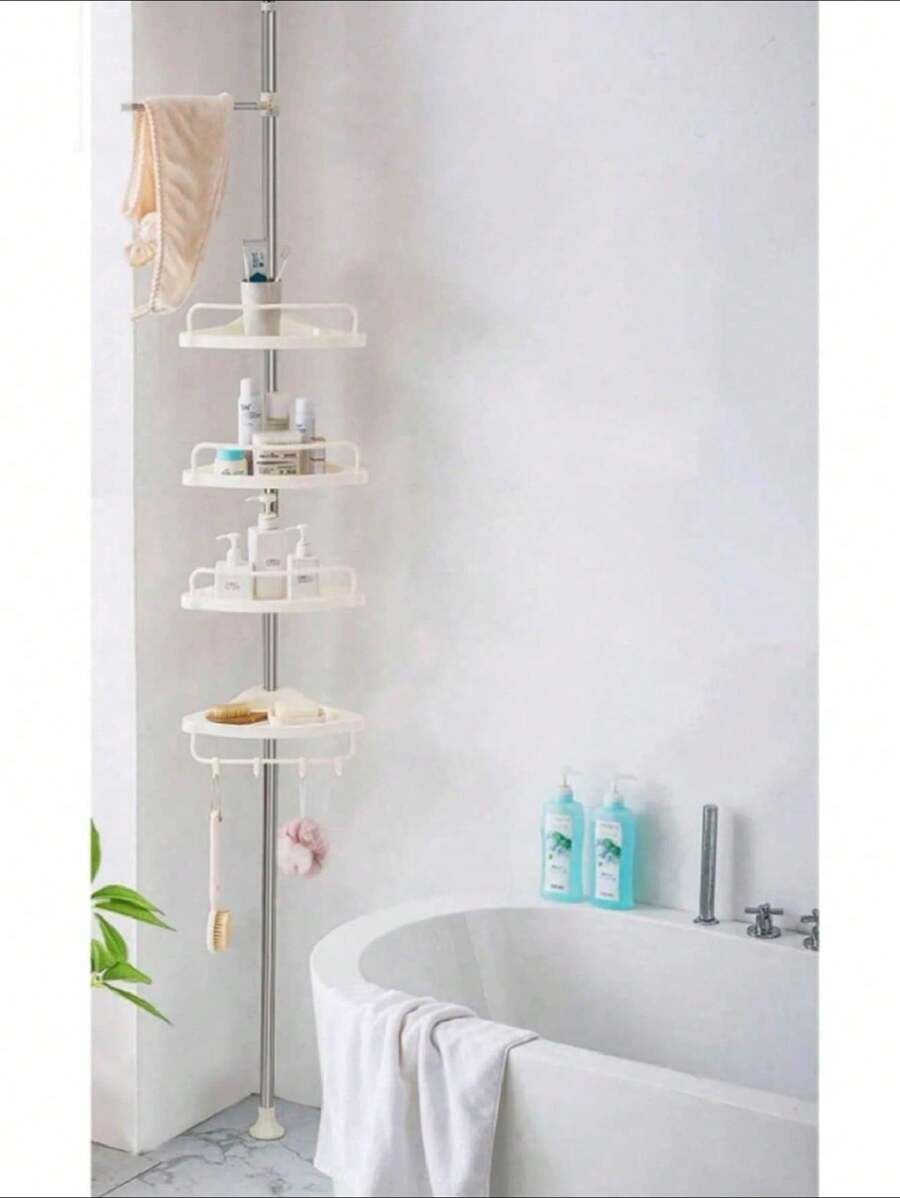 Cesta de ducha de 4 niveles ajustable, para esquina, champú, acondicionador, jabón,Esquinero Organizador Estante De Almacenamiento Para Baño - Blanco - Ver 1