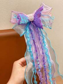 1入美人魚流蘇女孩髮夾，蝴蝶結多功能辮子髮飾，適用於日常使用 - 均碼 - 查看 11