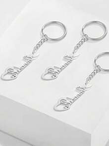 不鏽鋼個性化客製化鑰匙扣，為女性、男性、女孩、父親節、母親節、聖誕節、萬聖節、生日、紀念日禮物量身訂做之名字鑰匙扣 - 銀色 - 查看 2