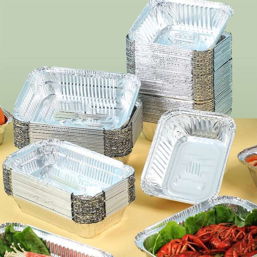 10pcs Aluminum Foil Boxes For Baking And Grilling, Rectangular Disposable Foil Pans For Heat Preservation - Ten Packs - View 1