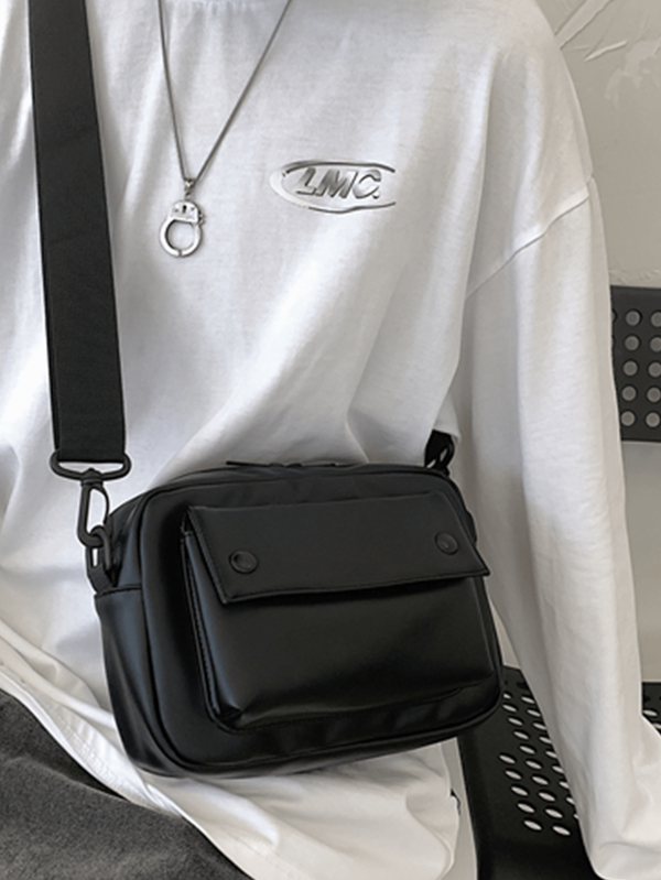 Men's Solid Color PU Leather Large Capacity Flap Zipper Square Messenger Bag, Versatile For Commuting And Daily Use