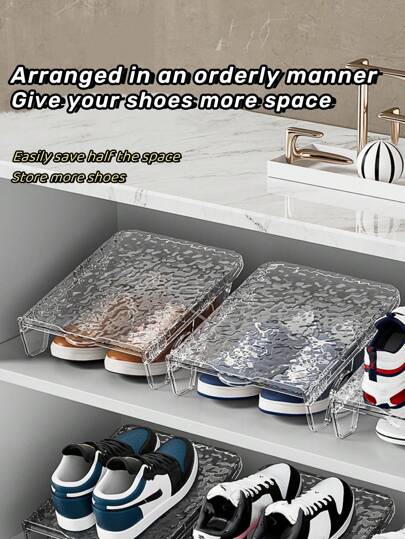 Rack de sapatos de camada dupla de 1 unidade, organizador de sapatos com padrão ondulado para animais de estimação, solução de armazenamento de sapatos que economiza espaço