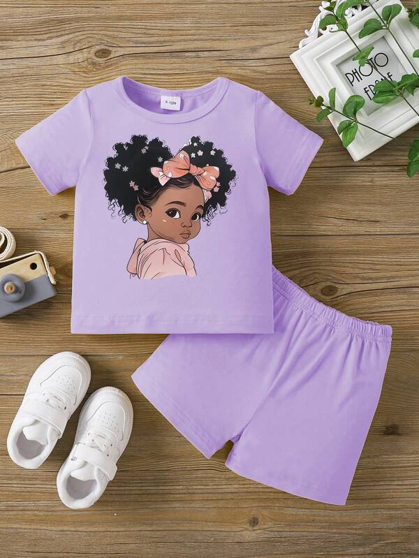 Set aus süßem Baby Mädchen Kurzarm Top und Shorts mit gemustertem Muster, Sommer