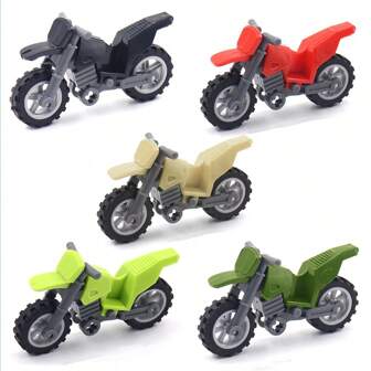 Intelligence-Improving Children's Building Block Puzzle Toy , Featuring Five-Color Off-Road Motorcycle Model And Scenic Assembly Components Room Decoration Christmas Gifts Color Block Color Blocks ,Boys Toys ,Kids Toys ,Motorbike Toy