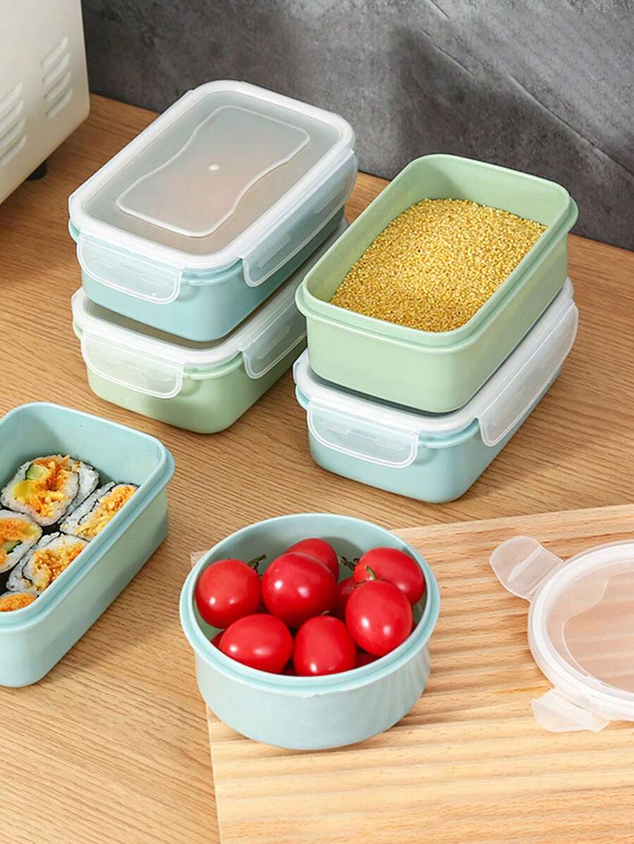 1/4pcs Food Preservation Box, Sealed Container With Draining Tray And Fridge Storage Box, Reusable Rectangular Lock Box For Keeping Vegetables Fresh And Crisp, Dumplings, Meat, Eggs, Ginger, Garlic And Onion, Kitchen Tool - Multicolor - View 1