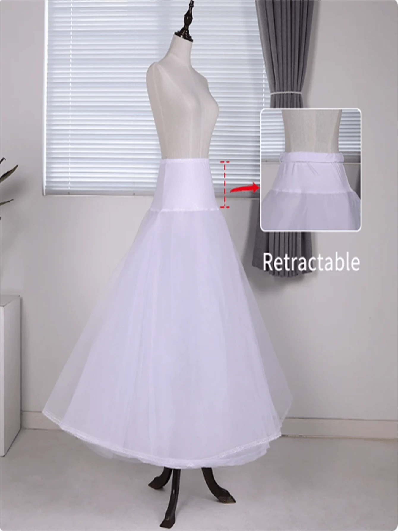 Enagua de crinolina de doble capa de malla con volantes de encaje y sujeción firme para vestido de novia - Blanco - Ver 1