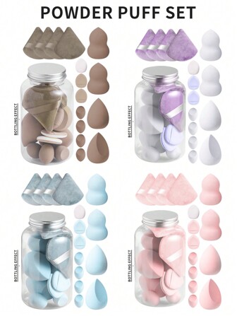 15pcs Mini Honey Pot Style Cosmetic Sponge Set - 4 Large Makeup Sponge, 4 Fan-Shaped Powder Puffs, 4 Mini Makeup Sponge, And 3 Finger Air Cushion Puffs With Clear Storage Container,Makeup,Cheap,Room Decor,Vanity,Travel,Bedroom,Makeup Accessories,Puff,Makeup Blender,Powder Puff,Makeup Sponge,Cheap,Stocking Stuffers,Makeup,Makeup Tools,Cheap Stuff,Gifts,Gifts For Women,Christmas Gifts