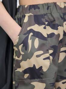 Tween Girl Camouflage Cargo Pants With Pocket And Wrinkle Design, Four Seasons Wearable For Sports, Leisure, Campus And Outdoor Style, Suitable For Mountain Climbing - Army Green - View 5