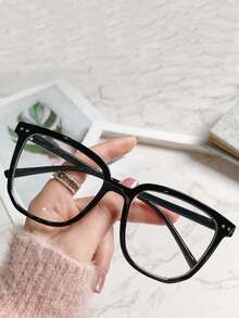1 Pair Black Square Frame Street Style Fashion Glasses With Rivet Details - Multicolor - View 1