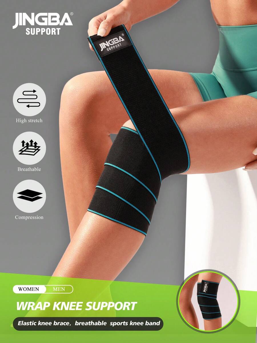 JINGBA SUPPORT 1 Pieza de vendas de soporte elásticas antideslizantes para la rodilla para levantamiento de pesas y sentadillas - Azul - Ver 1