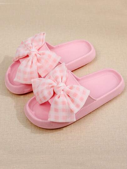 夏季新款厚底軟底防滑舒適休閒輕質蝴蝶結DIY海灘兒童拖鞋，多用途青少年鞋