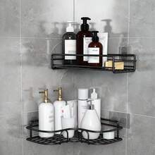 1入浴室置物架，淋浴攔板架，免打孔角落整理架，免釘牆壁掛式儲物架，適用於浴室、廚房，三角形馬桶整理架 - 彩色 - 查看 7