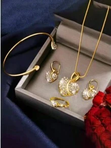6 Piece Gorgeous, Elegant Women's Quartz Watch With Heart Jewelry Pendant Necklace, Earrings, Rings, Bracelet Set, Perfect Gift For Ladies, Diamond Alloy Strap, Classic Roman Scale Round Dial, Ideal Gift For Sisters And Mothers, Suitable For Daily Wear, Back-To-School Season, Graduation Season, Thanksgiving, Couples, The Best Gifts Watch Box Not Included