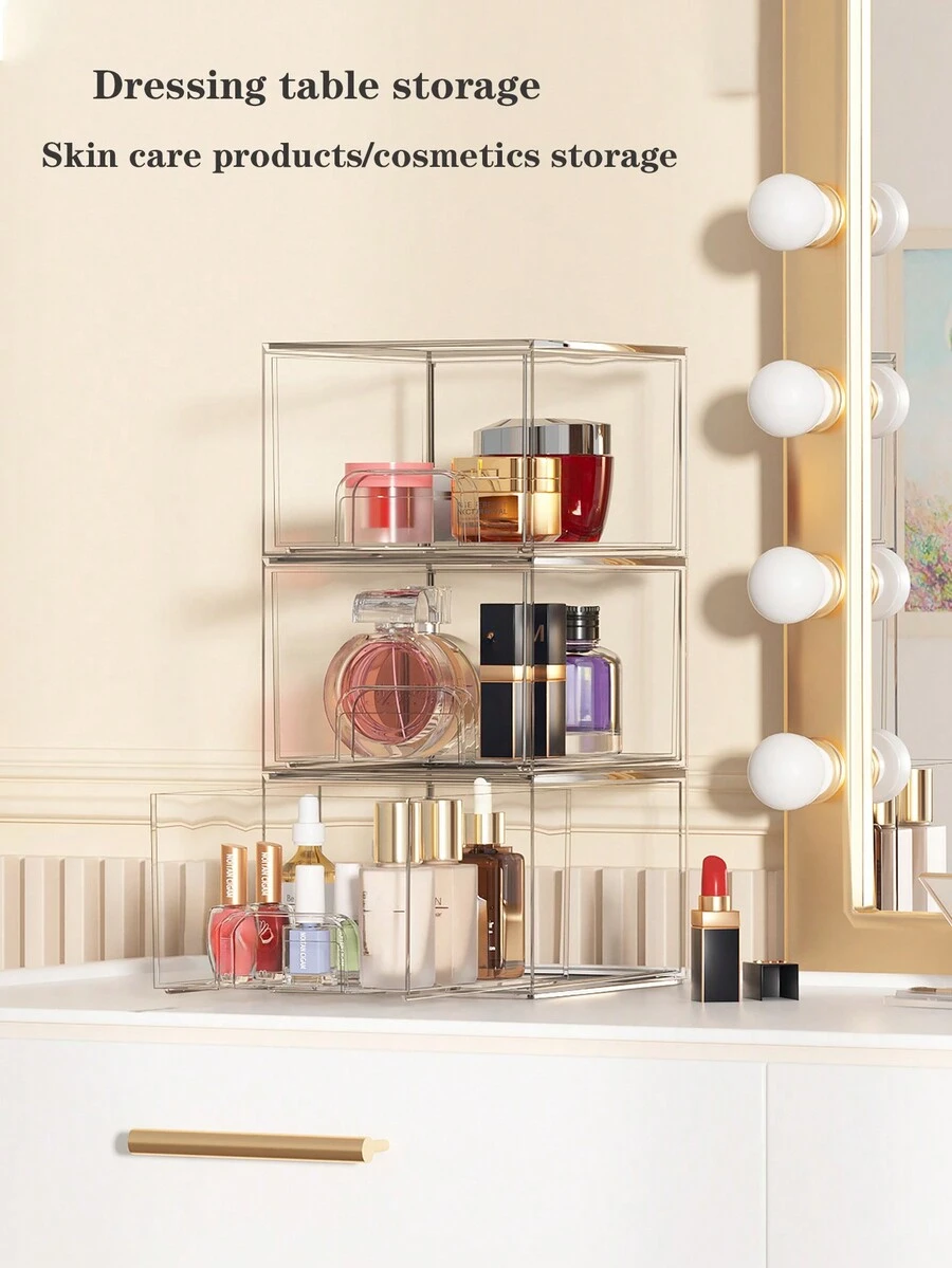 1/2 個堆疊式透明抽屜儲物盒，適用於浴室和洗手池-多功能亞克力化妝品，洗漱用品和指甲工具垃圾桶 - 彩色 - 查看 1