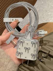 5pcs/Set Steel Bead Bowknot Design Data Cable Protectors Compatible With 20W Apple Charger Charger Protector