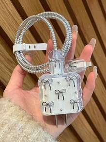5pcs/Set Steel Bead Bowknot Design Data Cable Protectors Compatible With 20W Apple Charger Charger Protector