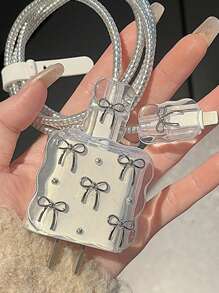 5pcs/Set Steel Bead Bowknot Design Data Cable Protectors Compatible With 20W Apple Charger Charger Protector