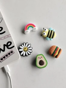 5pcs Cartoon Flower, Bee, Avocado Charging Cable Protector Compatible With IPhone, Android, Data Cable, USB, Bluetooth Earphone Charging Line Anti-Breaking Cover - Multicolor - View 4