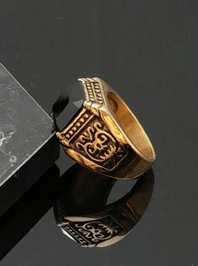 Classic Style Fashion Stainless Steel Men Rings Golden Solid High Quality Black Stone Rings - Gold Ring - View 7