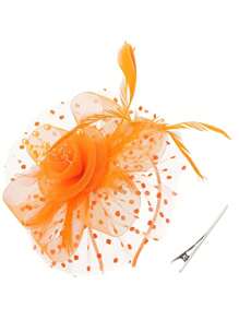 D EXCEED 1/4 件迷人帽子，带花朵网眼丝带羽毛，头带和夹子，适合女士茶会头饰，适合鸡尾酒教堂婚礼派对肯塔基赛马会