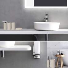 Bathroom Accessories Set 6 Pieces - Trash Can, Toothbrush Holder, Toothbrush Cup, Soap Dispenser, Soap Dish, Toilet Brush Holder - Modern Bathroom Decor Set Birthday, Housewarming, Holiday Gift Set,Christmas Gift Set,(Beige, Black, White, Gray)