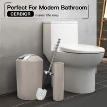 Bathroom Accessories Set 6 Pieces - Trash Can, Toothbrush Holder, Toothbrush Cup, Soap Dispenser, Soap Dish, Toilet Brush Holder - Modern Bathroom Decor Set Birthday, Housewarming, Holiday Gift Set,Christmas Gift Set,(Beige, Black, White, Gray)