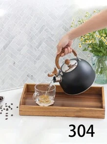 1pc Cross-Border Whistling Kettle For Coffee & Milk, With Whistle Sound, Black & White, Wooden Handle - Black - View 1