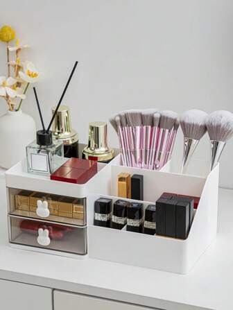 1 件带兔子手柄的化妆品收纳盒、桌面收纳抽屉单元、文具收纳架、面膜梳妆台收纳盒、化妆品、护肤品、文具、梳妆台、房间、家庭、卧室、浴室、房屋、粉色房间、客厅装饰、旅行用品、礼品袋、送给妈妈、朋友、老师、生日、婚礼、书桌、架子、配件、礼品盒、趣味礼物、收纳