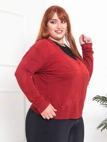 Plus Size Cardigans - 紅色 - 查看 3