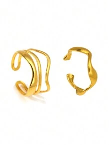 Aomogo 2 chiếc nhẫn thép không gỉ thiết kế rỗng, nhẫn mở, đơn giản và phong cách, nhẫn Unisex để đeo hàng ngày - nhẫn - Xem 13