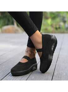 Women's Fashionable Fabric Cushioning Walking Shoes, Stylish Wedge Heeled Casual Sports Walking Shoes, Breathable Slip-On Mesh Casual Shoes